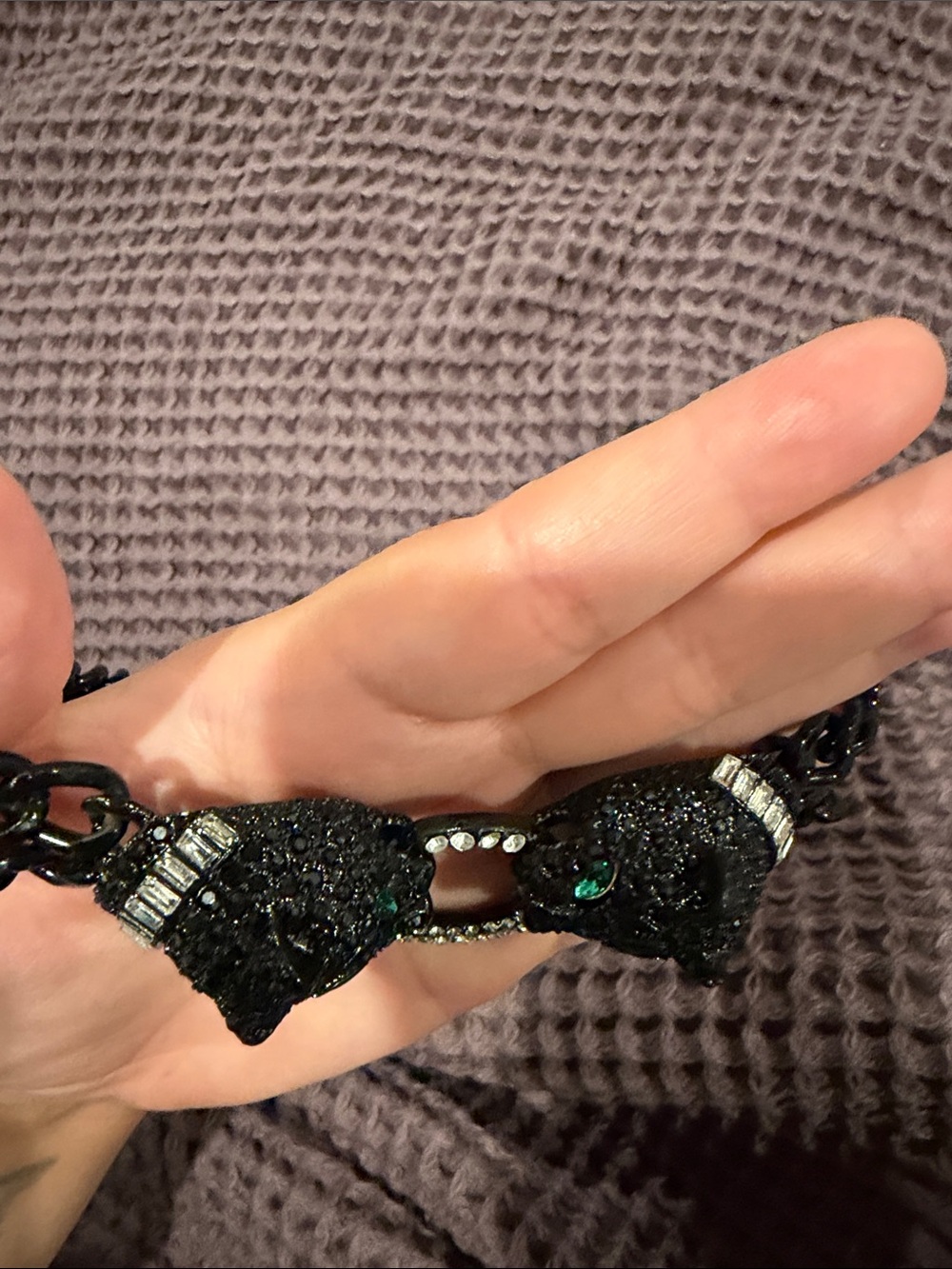 Betsey Johnson Black Crystal Statement Necklace Panther cats - Picture 9 of 11